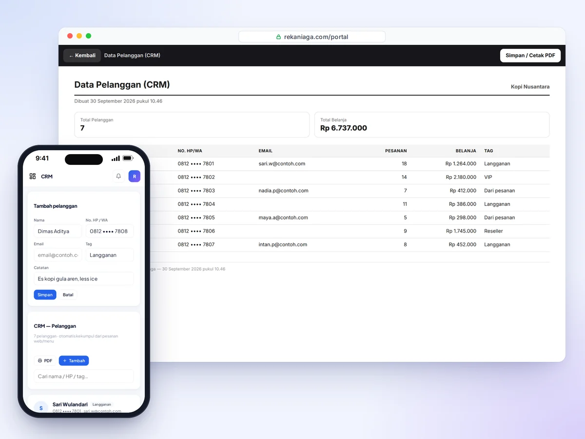 CRM daftar pelanggan Rekaniaga - daftar pelanggan siap cetak