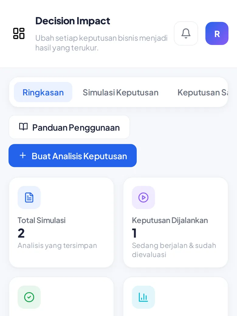 Ringkasan keputusan bisnis (tampilan HP)