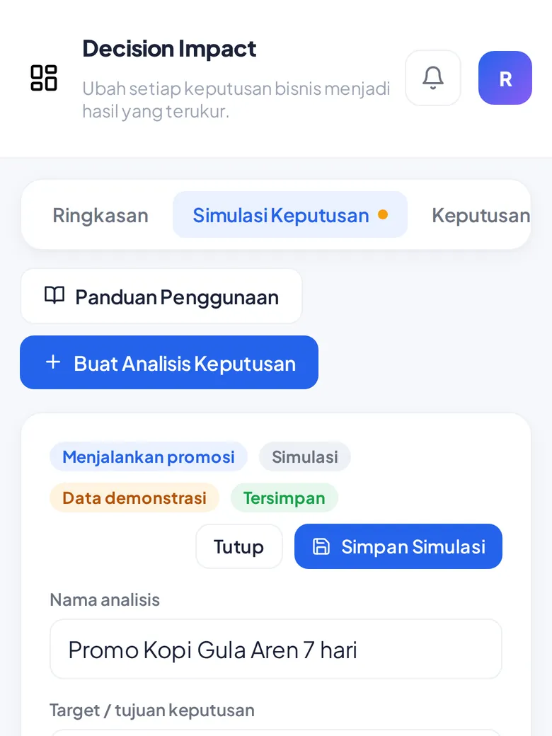 Bandingkan skenario sebelum memutuskan (tampilan HP)
