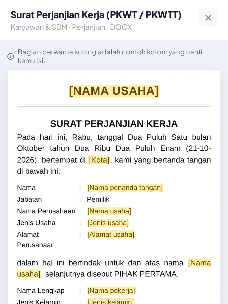Surat format resmi, tinggal isi (tampilan HP)
