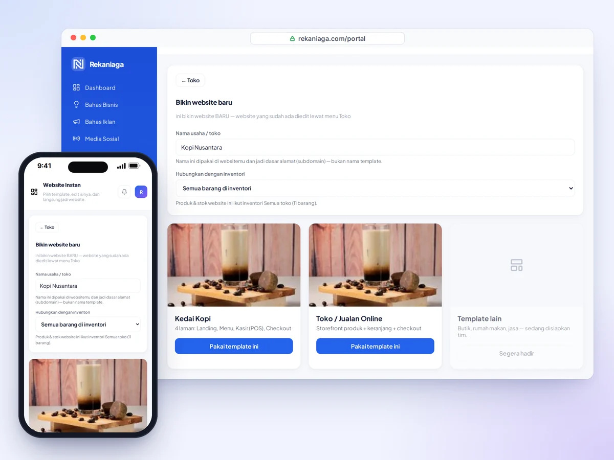 Website Instan Rekan Niaga - pilih template yang cocok